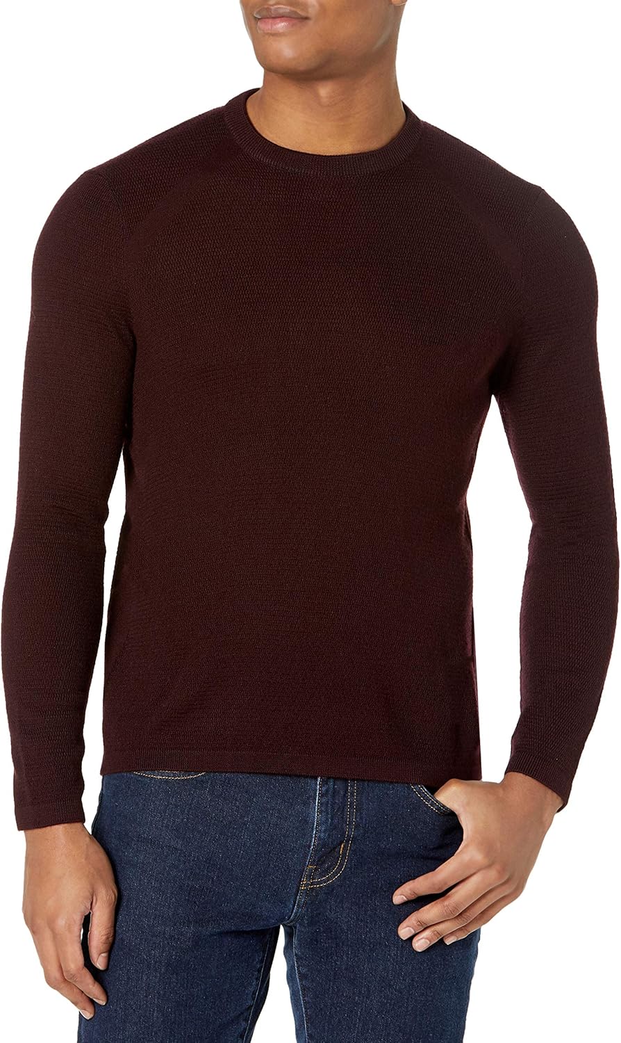 Perry Ellis Men's Motion Textured Merino Wool Blend Crew Neck Sweater