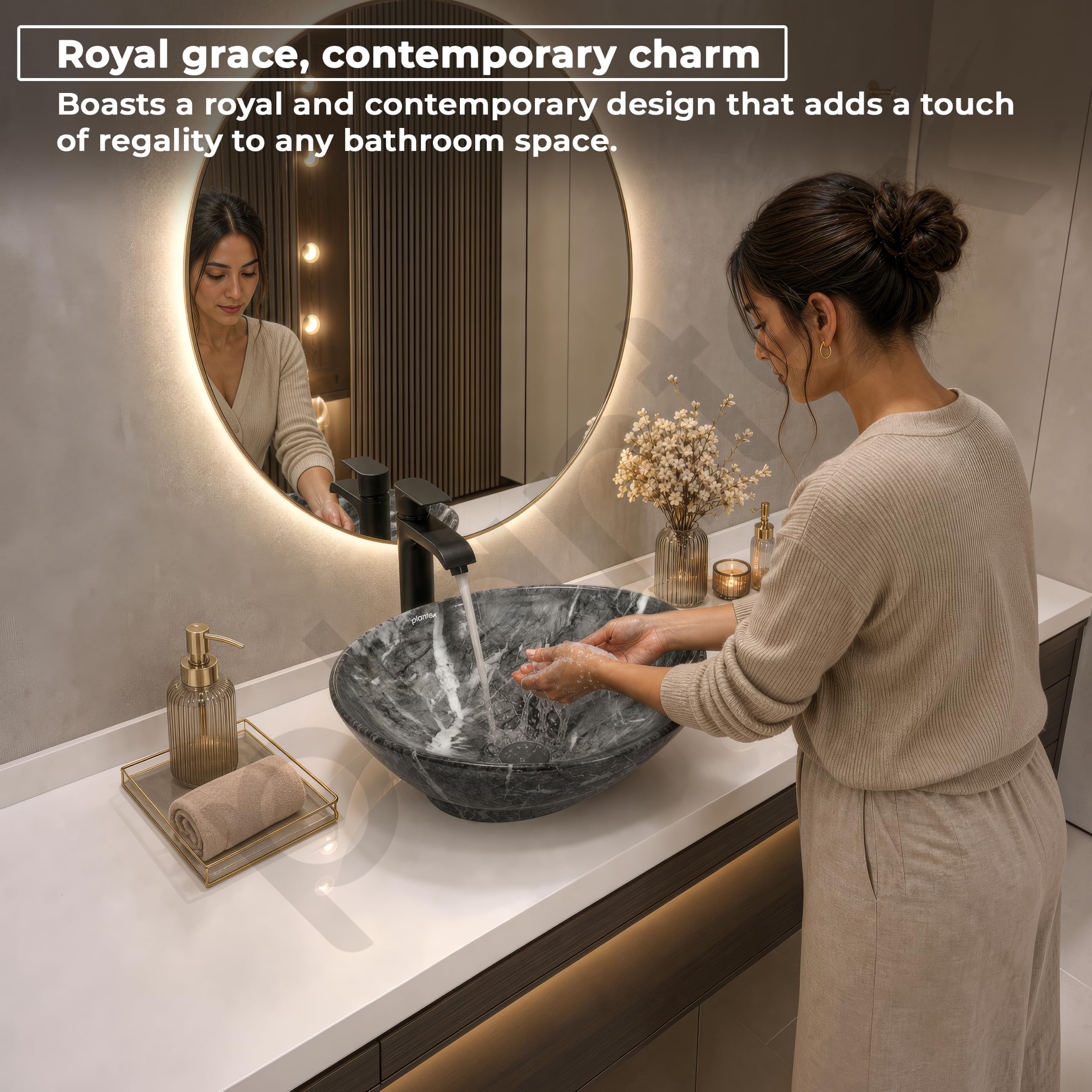 Plantex Ceramic Wash Basin for Bathroom/Table Top Ceramic Basin/Washbasin for Bathroom (BOAT-NS-551-Marble Finish, 16 x 13 x 5.5 Inch) 4