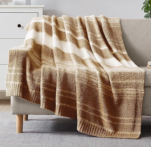 Vista 16 de WRENGONGE Manta a rayas, color gris pardo, suave, acogedora, mullida, cálida, para diván, sofá, silla, cama, viajes, ligera, 50 x 70 pulgadas, manta