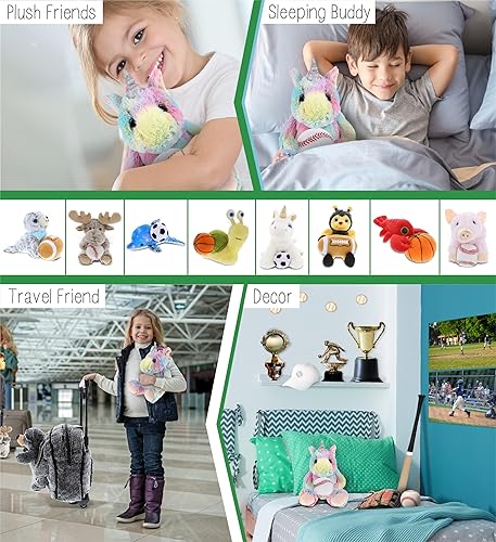 Miniatura 4 de DolliBu Animal de peluche de unicornio arcoíris sentado con felpa de béisbol, unicornio suave abrazable, juguete de peluche para jugar, bonito