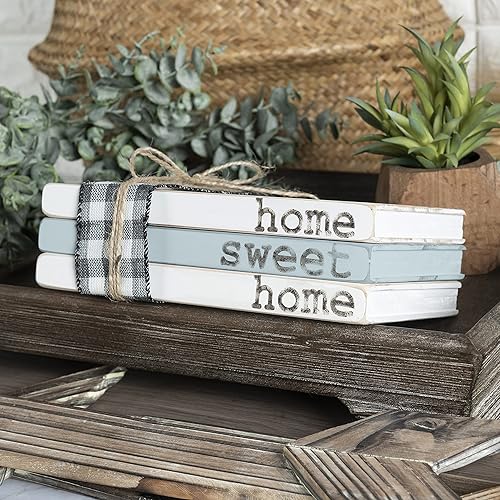 Miniatura 3 de Libros decorativos rústicos de madera con guirnalda de cuentas de madera  Decoración de mesa de café de granja  Libros falsos falsos para sala de