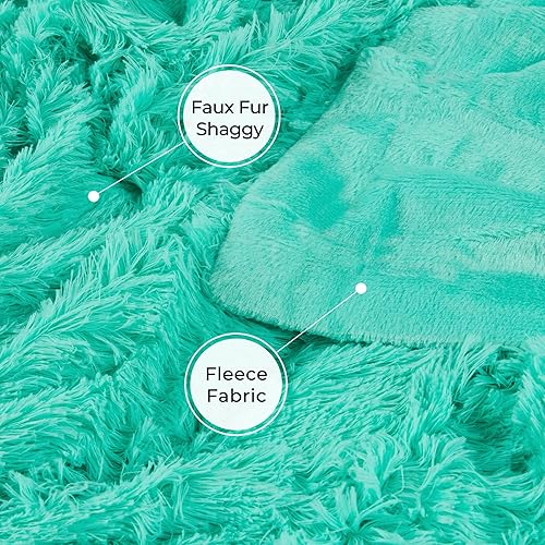 Miniatura 5 de Tuddrom Manta decorativa de piel sintética extrasuave, tamaño Queen de 80 x 90 pulgadas, manta de pelo largo reversible sólido, manta lanuda de pelo