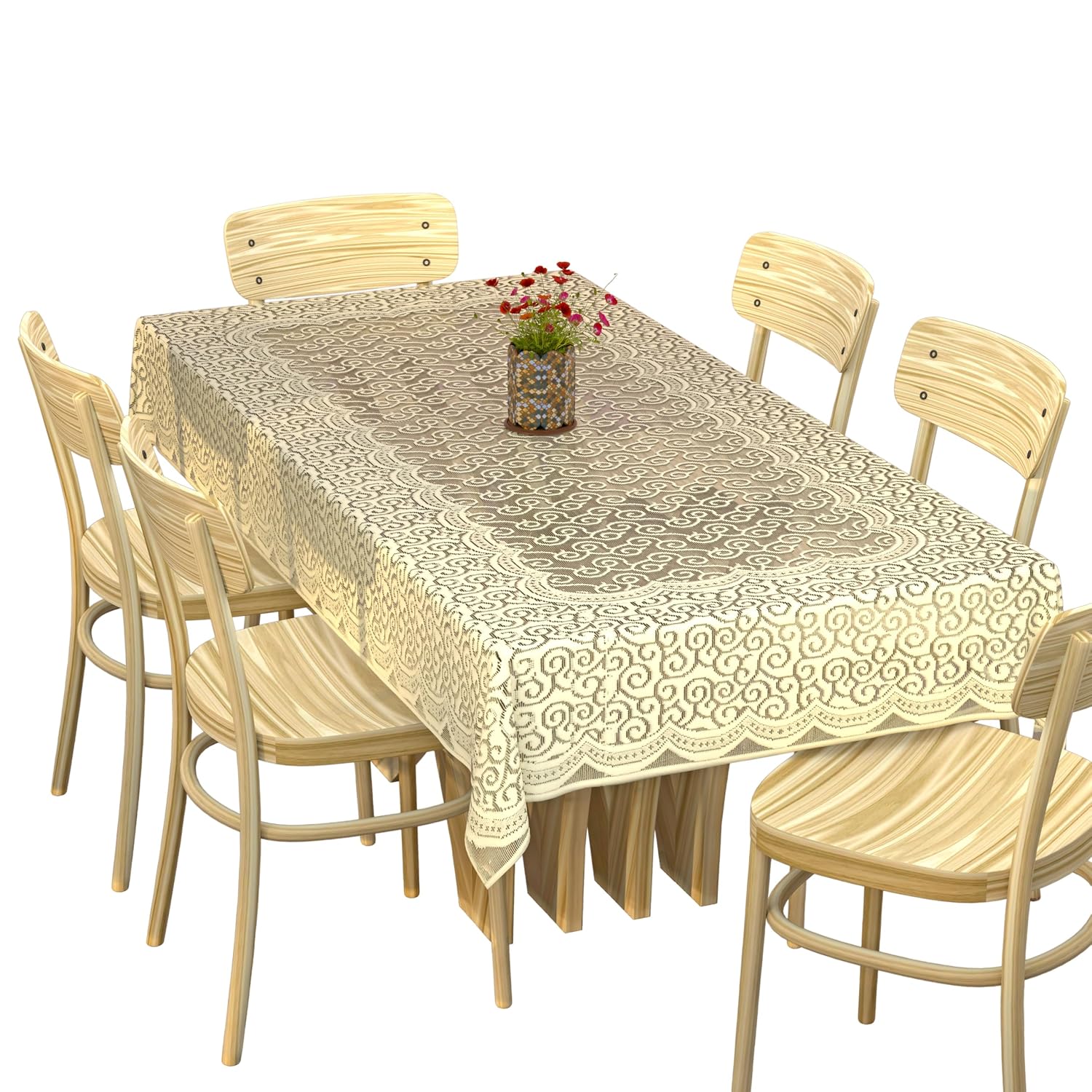 Kuber Industries Dining Table Cover 6 Seater|Table Cloth|Table Cover for Home, Restaurant| Zig Zag Design Cotton|Cream