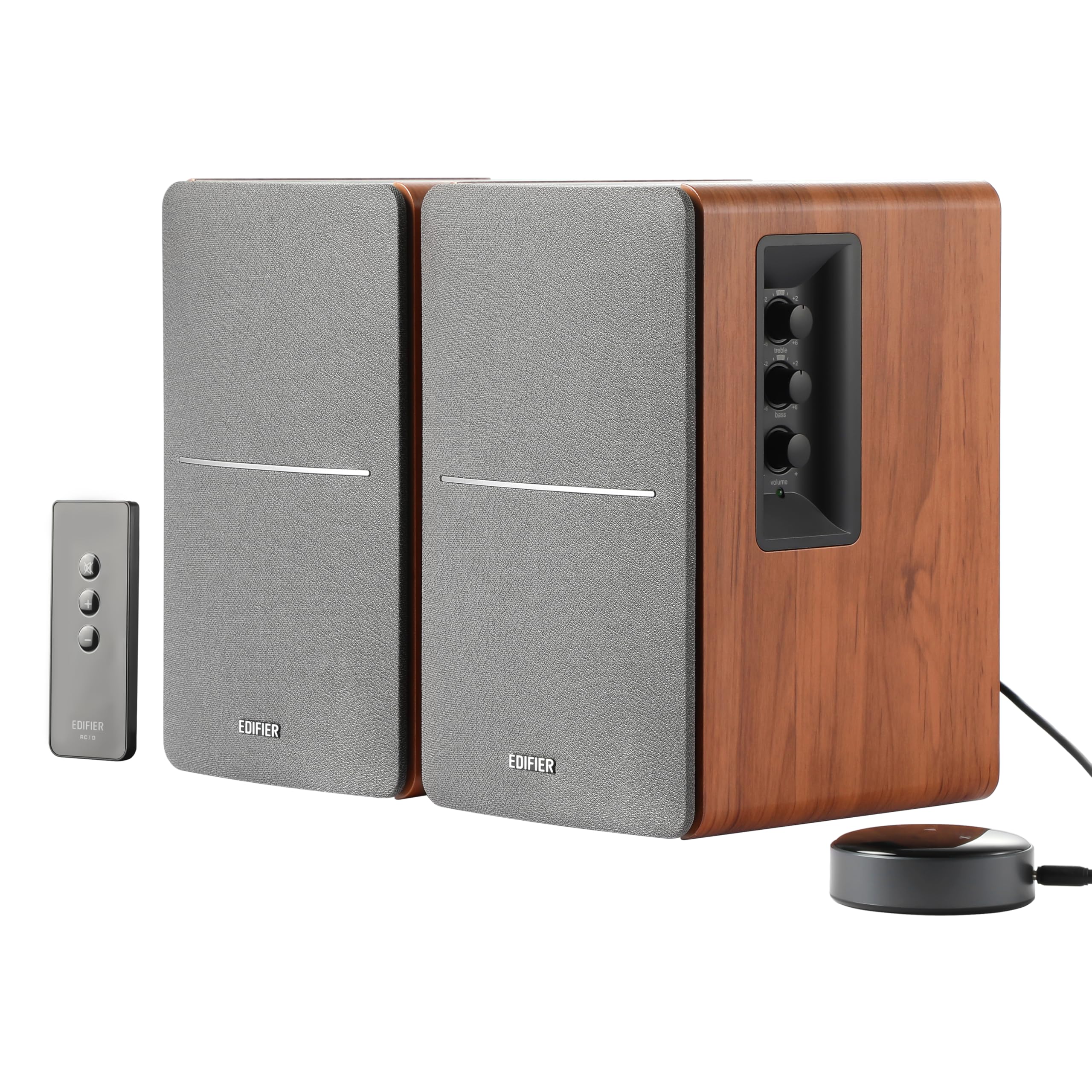 Edifier R1280T WiiM Mini - Enceintes bibliothèque Actives 2.0 avec WiiM Mini Inclus pour Streaming Airplay 2 Fonctionne avec Alexa & Siri - 42 W RMS - Bois