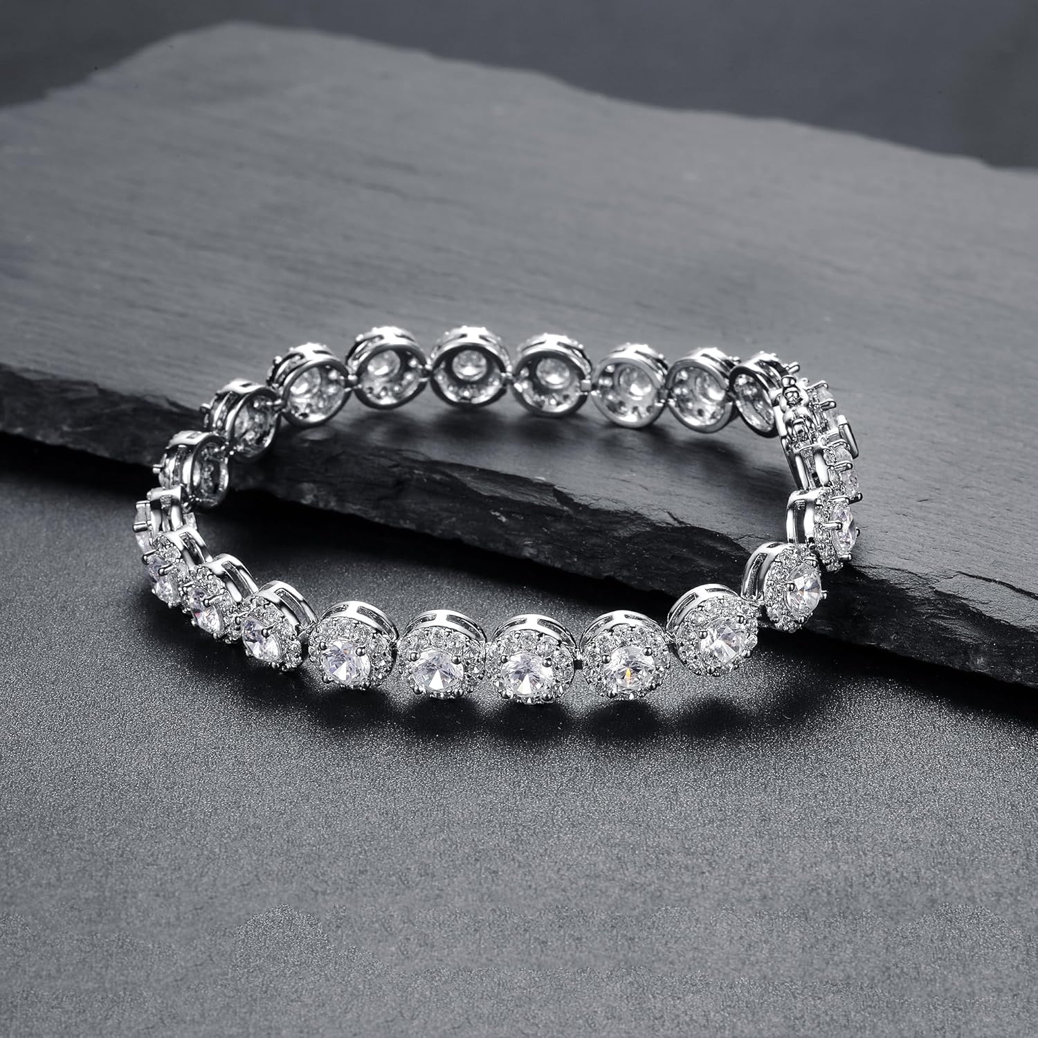 MDFUN Luxury Tennis Bracelet for Women – 14K White Gold Plated Cubic Zirconia Tennis Bracelet Size 6.5-7.5 inches