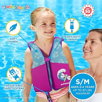 SwimSchool Kids Swim Trainer Vests for Toddlers Ages 2-6 Boys/Girls Multiple Colors/Styles Learn to Swim Floaties