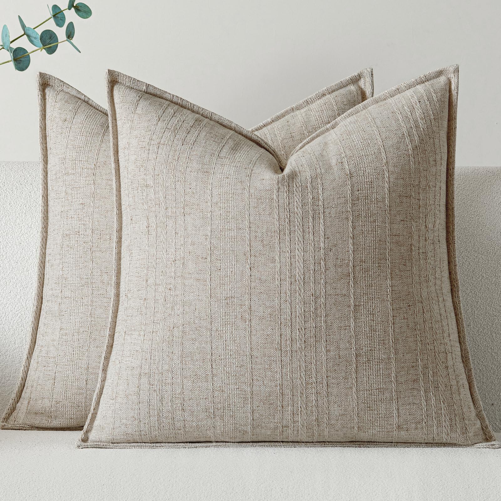 a moment Linen Pillow Covers Set of 2,Boho Farmhouse Throw Pillowcases Neutral Textured Decorative Covers for Couch Sofa Bed, Soft Linen Blend Accent Case Cushion Living Room Home Decor 18"x18"Khaki Khaki 18" x 18" (Pack of 2)