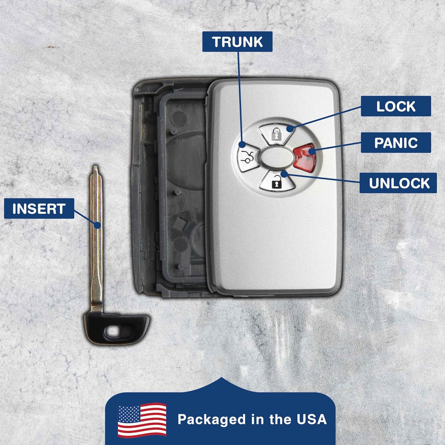 KeylessOption Keyless Remote Smart Car Key Fob Case Shell Outer Cover Button Pad Housing for HYQ14AAF