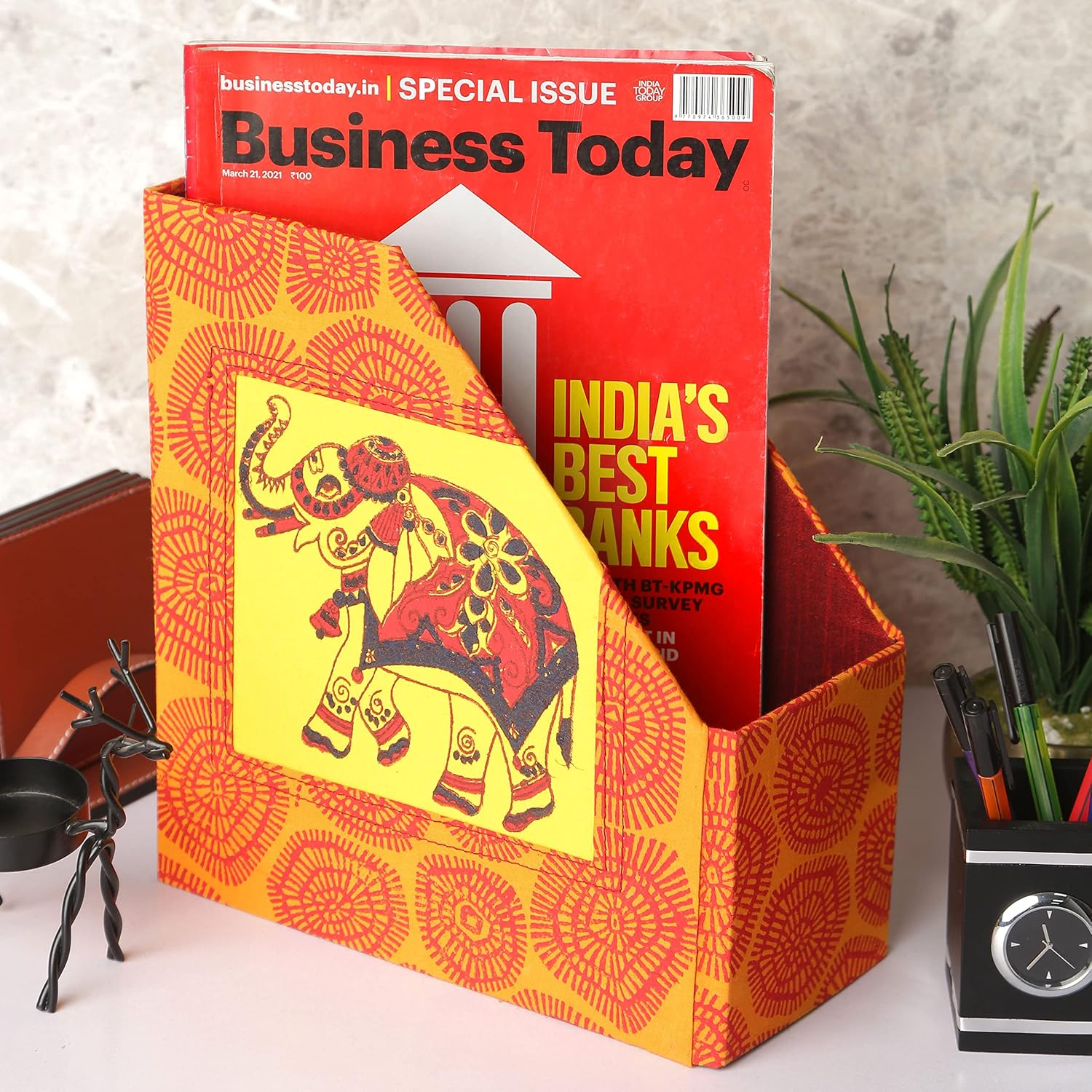 Indha Hand Block Printed Multiutility Table Top Magazine Holder