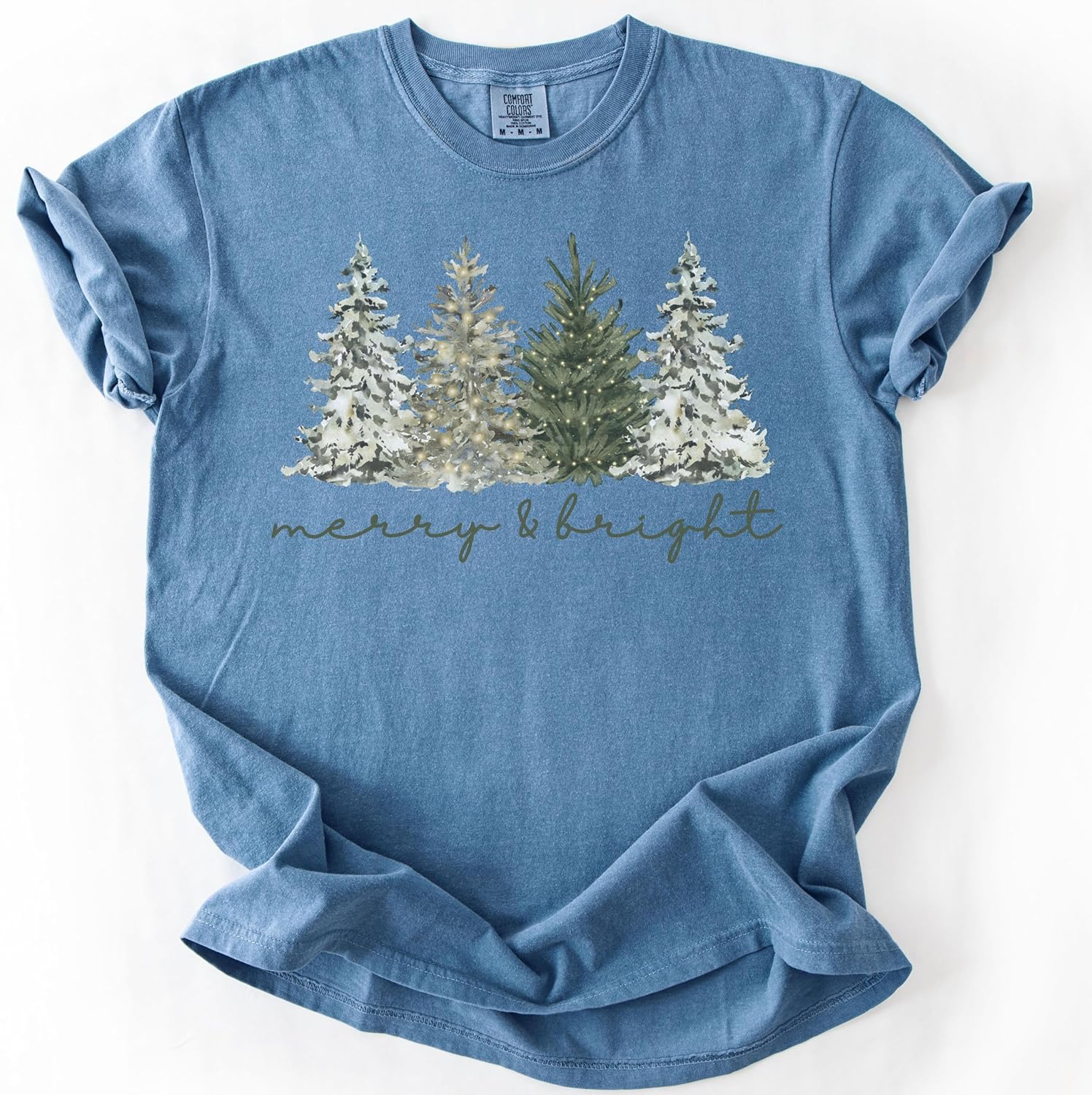 Comfort Colors® Merry & Bright Christmas Shirt, Minimalist Winter Tree Graphic Tee, Cozy Holiday Aesthetic T-Shirt, Rustic Xmas Gift Multi - Image 5