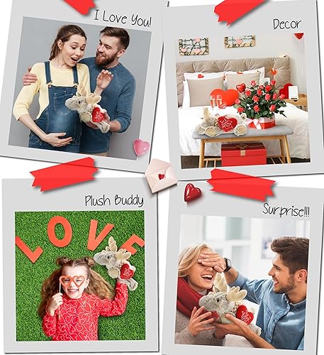 Miniatura 4 de DolliBu Peluche con texto en inglés "I Love You Lying Moose"  Lindo animal de peluche con mensaje de corazón rojo y personalización de nombre para