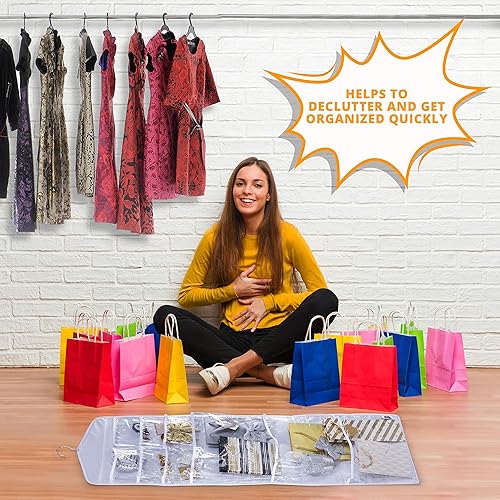 Miniatura 4 de Organizador grande de doble cara colgante bolsa de regalo y soporte de papel de seda (blanco)