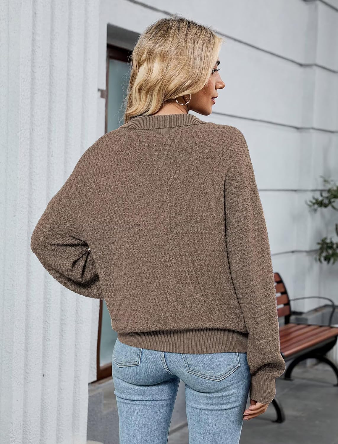 ZAFUL Womens Sweaters Quarter Zip Pullover V Neck Collar Long Sleeve Knit Sweater - Image 5