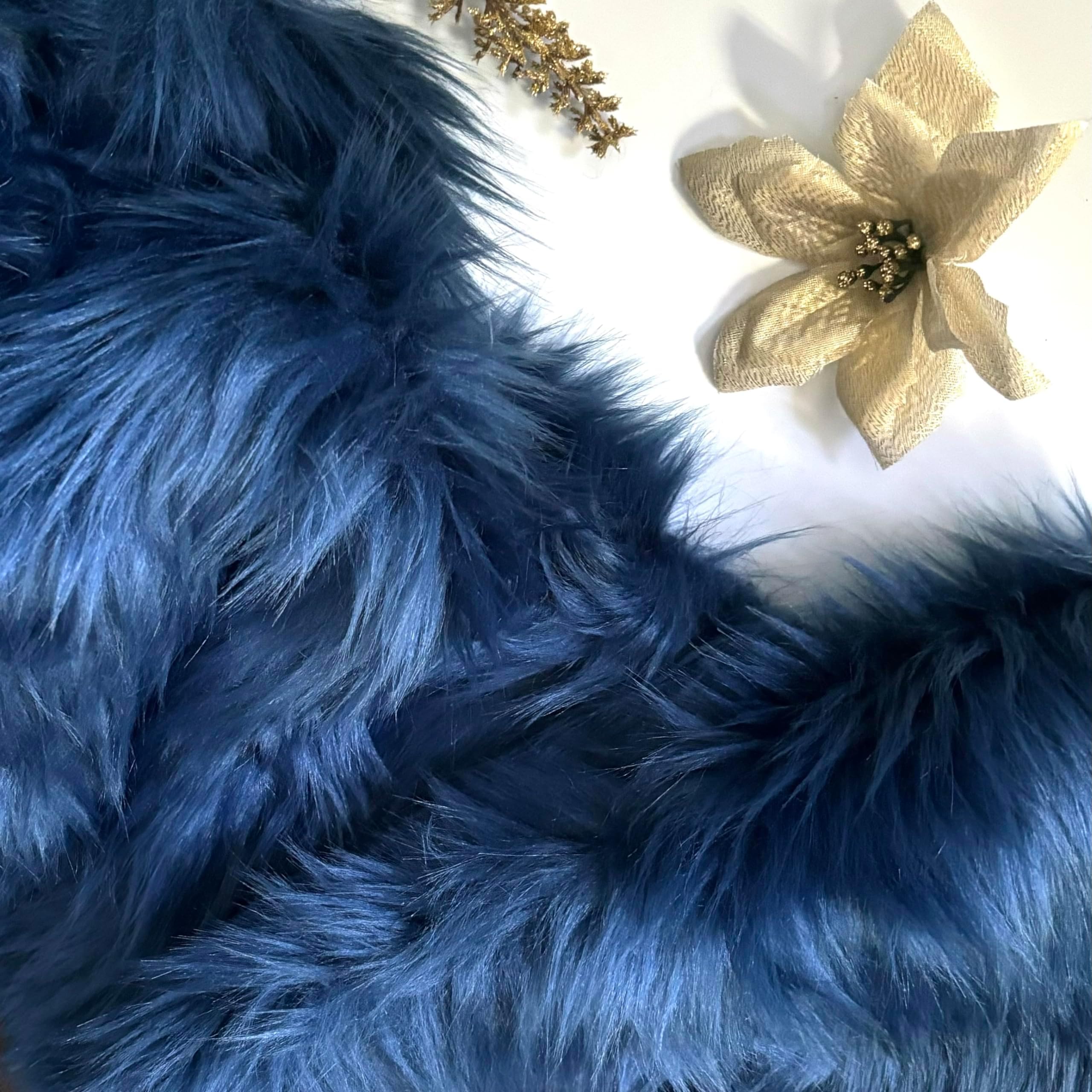 Bianna Creations | Faux Fur Fabric Ultra Soft Deluxe Plush Shaggy Squares | Craft, Sewing, Props, Costumes, Decoration (Navy Blue, 30x36 inches)