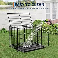Vista 7 de Jaula para perros de 36 pulgadas para perros de tamaño pequeño, de acero inoxidable resistente, a prueba de escapes, con ruedas y bandeja extraíble