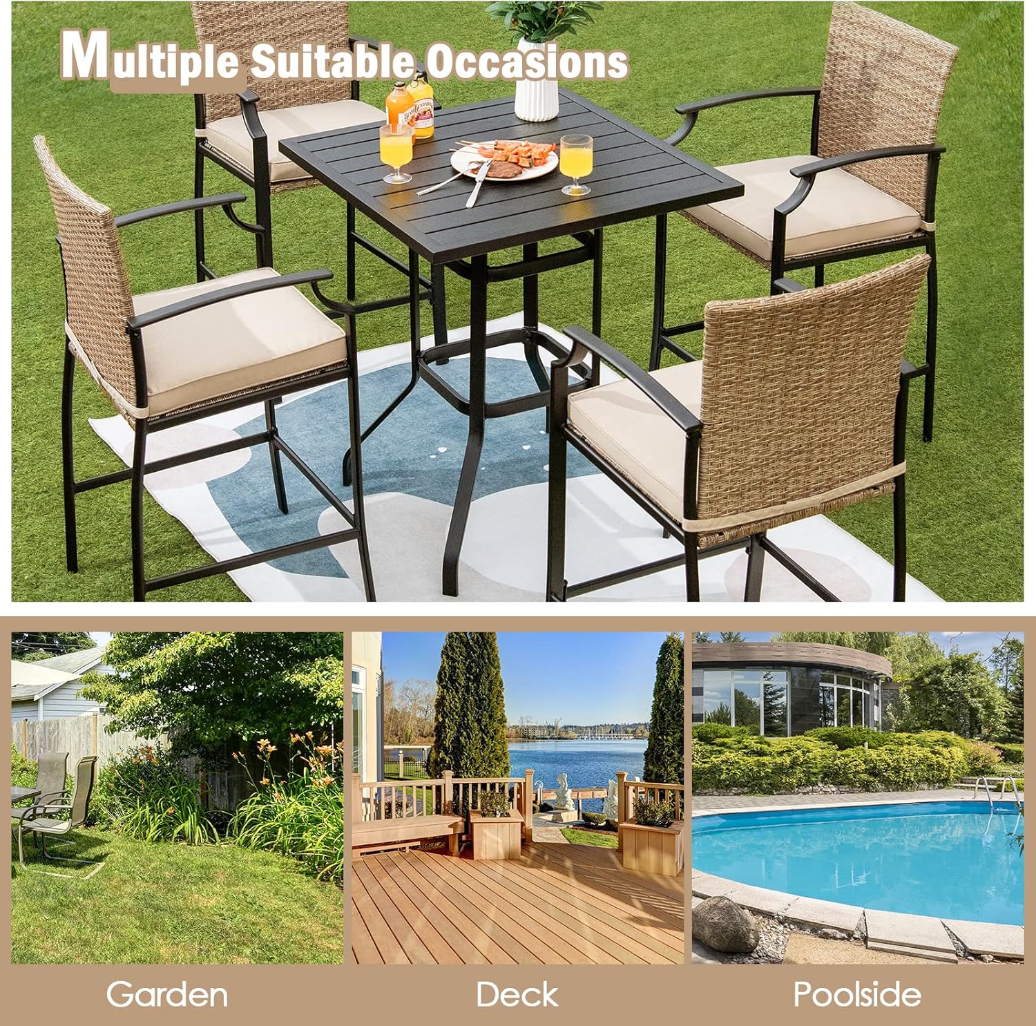 Tangkula Patio Bar Height Table, 32 Inch Outdoor Steel Square Bar Table, Bistro High Top Table W/Powder-Coated Tabletop, Solid Metal Frame, Ideal for Backyard, Poolside, Garden (Black)