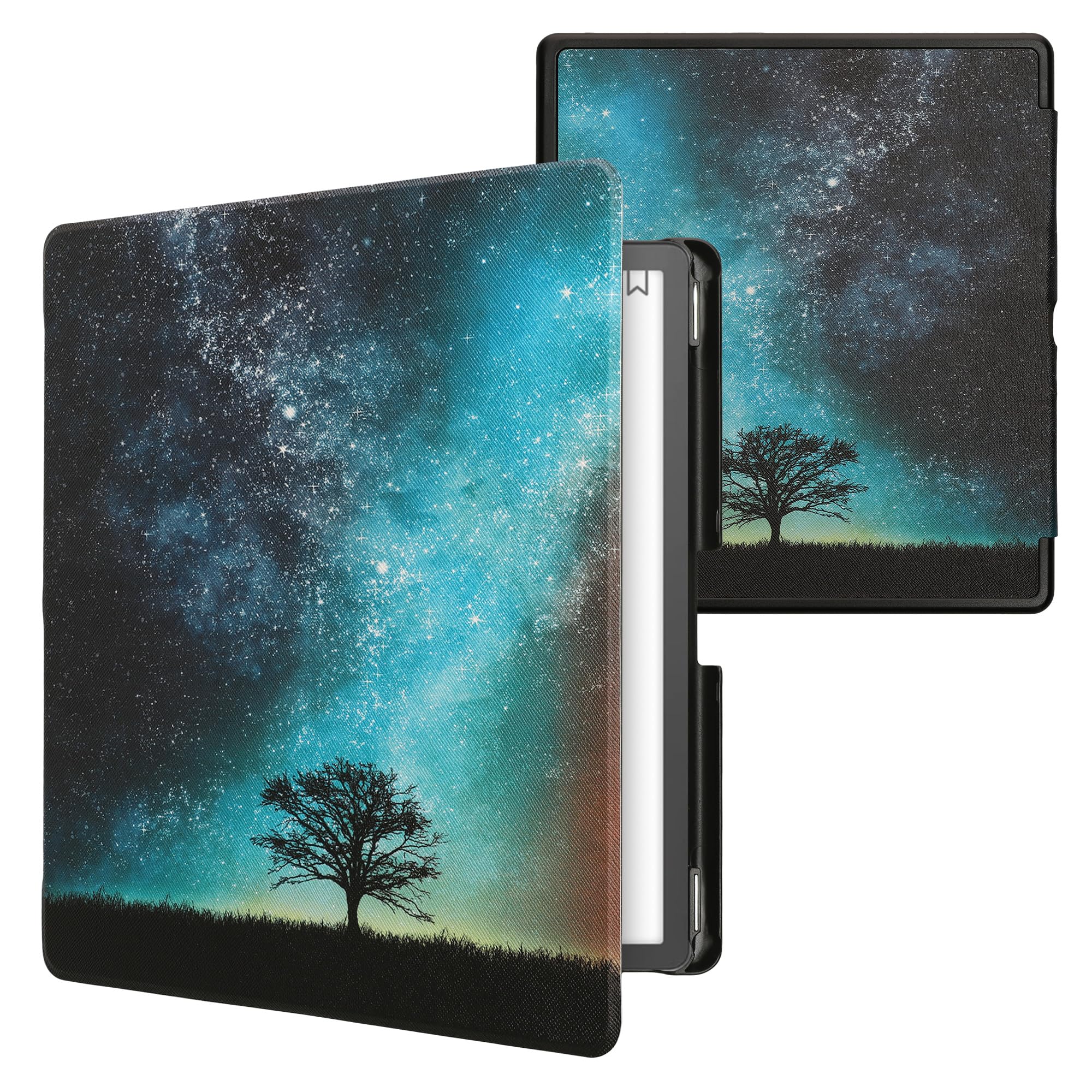 kwmobile Étui Compatible avec Amazon Kindle Scribe (2022/2024) Coque - Étui à Rabat magnétique Tablette eReader Similicuir - Bleu-Gris-Noir