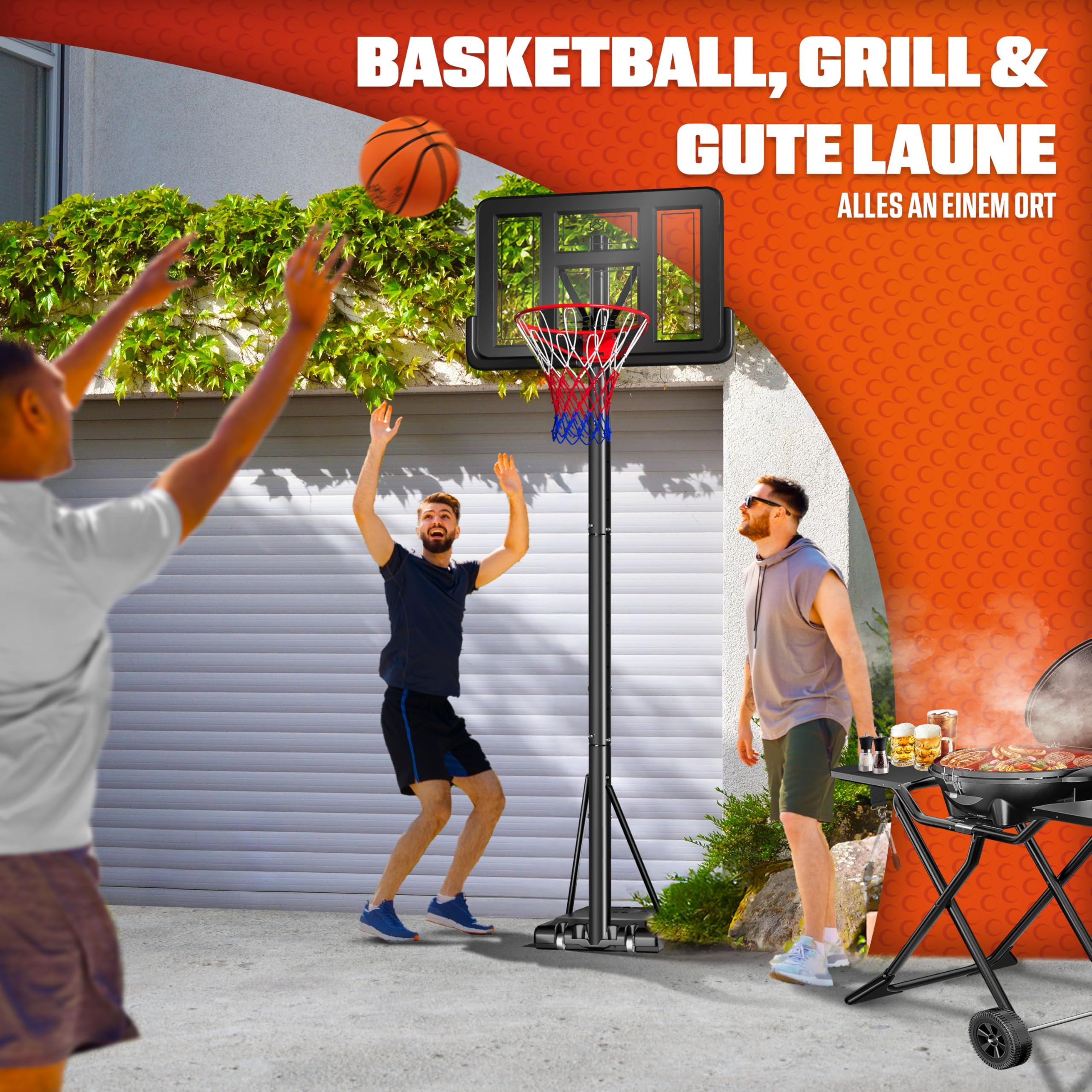 KESSER Canasta de Baloncesto Premium 230-305 cm Altura Regulable Base Ruedas Balón Inflador