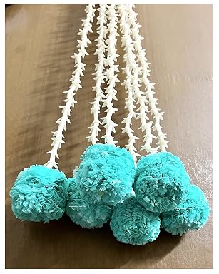Sphinx artificial rajnigandha buds (tuberose) and fluffy marigold strings for decoration approx. 2.5 ft- (Sky Blue, 6)