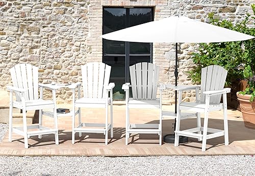 Miniatura 9 de KINGYES Juego de 2 sillas Adirondack altas Adirondack de alta densidad con bandejas de conexión dobles, silla Adirondack de altura de barra en