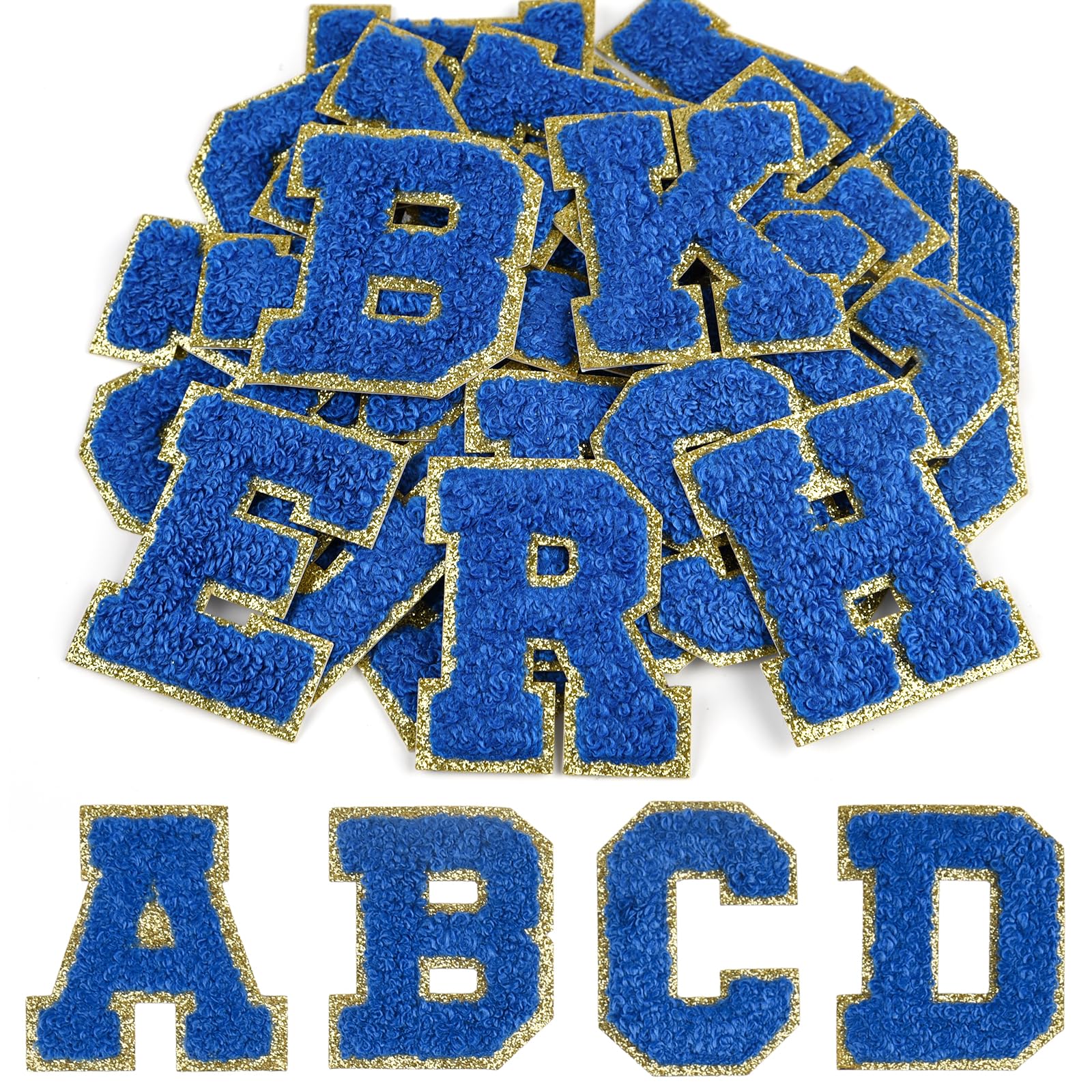 CHRORINE 26/52/104 Pcs Self Adhesive Chenille Letter Patches A-Z, Also Supports Sew or Iron on, Embroidered Alphabet Patches Stickers for DIY Clothing, Bags, Hats (52, Dark Blue, Height 2.16″) — image 1