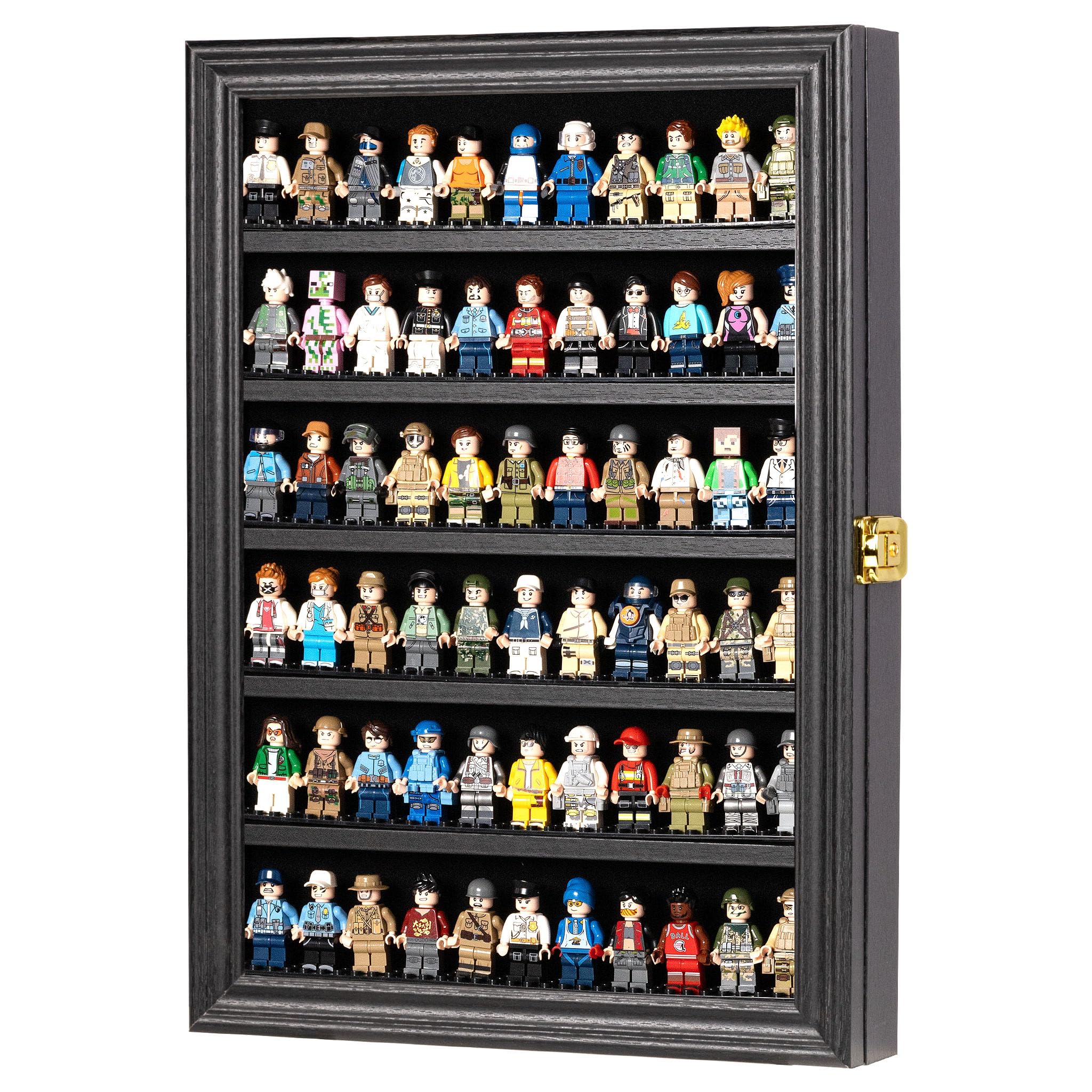 Minifigur Vitrine - Baustein Spielzeug Wandschrank Vitrine für kleine Miniatur-Sammlerstücke Mini Marken Fingerhüte, 5,71cm Höhe Regal abschließbar UV-Schutz Tür (Klein - Schwarzer Rahmen)