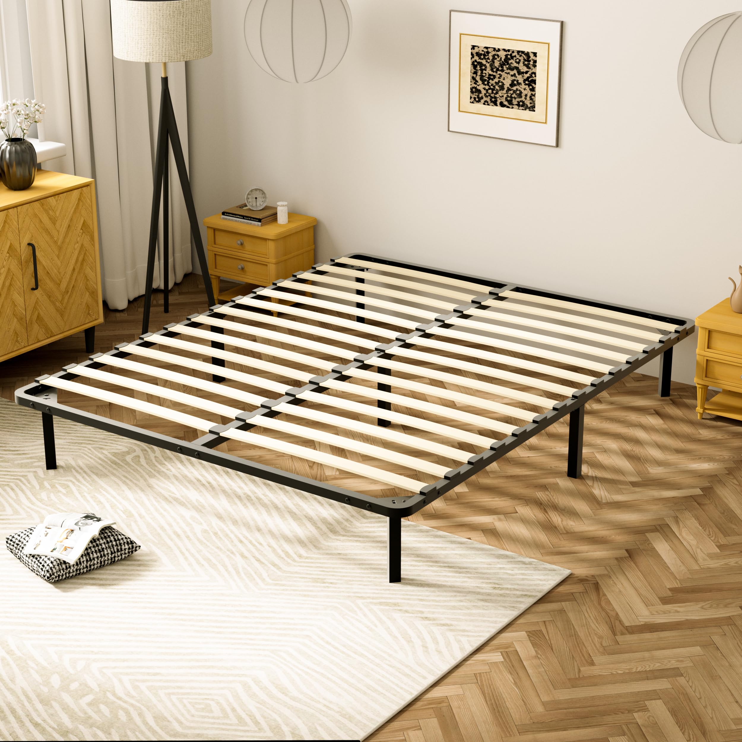 Sommier 160x190 Cm En Fer – 100% Fabriqué En Italie Avec Lattes Orthopédiques Et Pieds Démontables