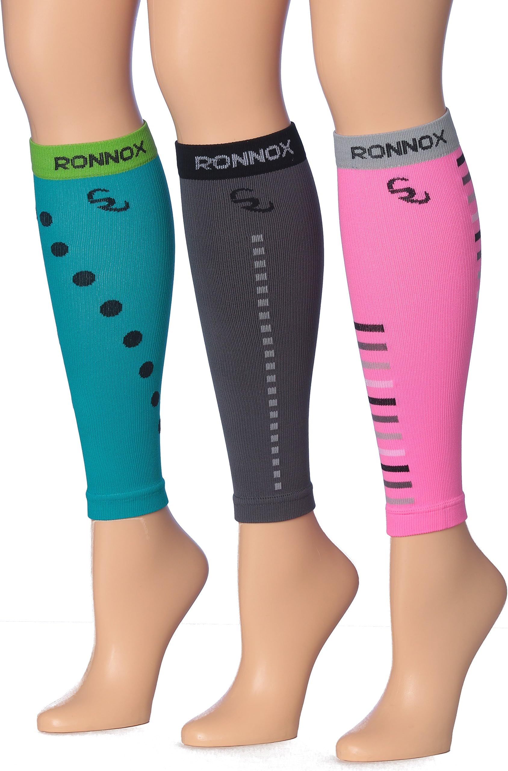 Ronnox Unisex 3-Pairs Graduated Calf Compression Sleeves, CP03-B-L