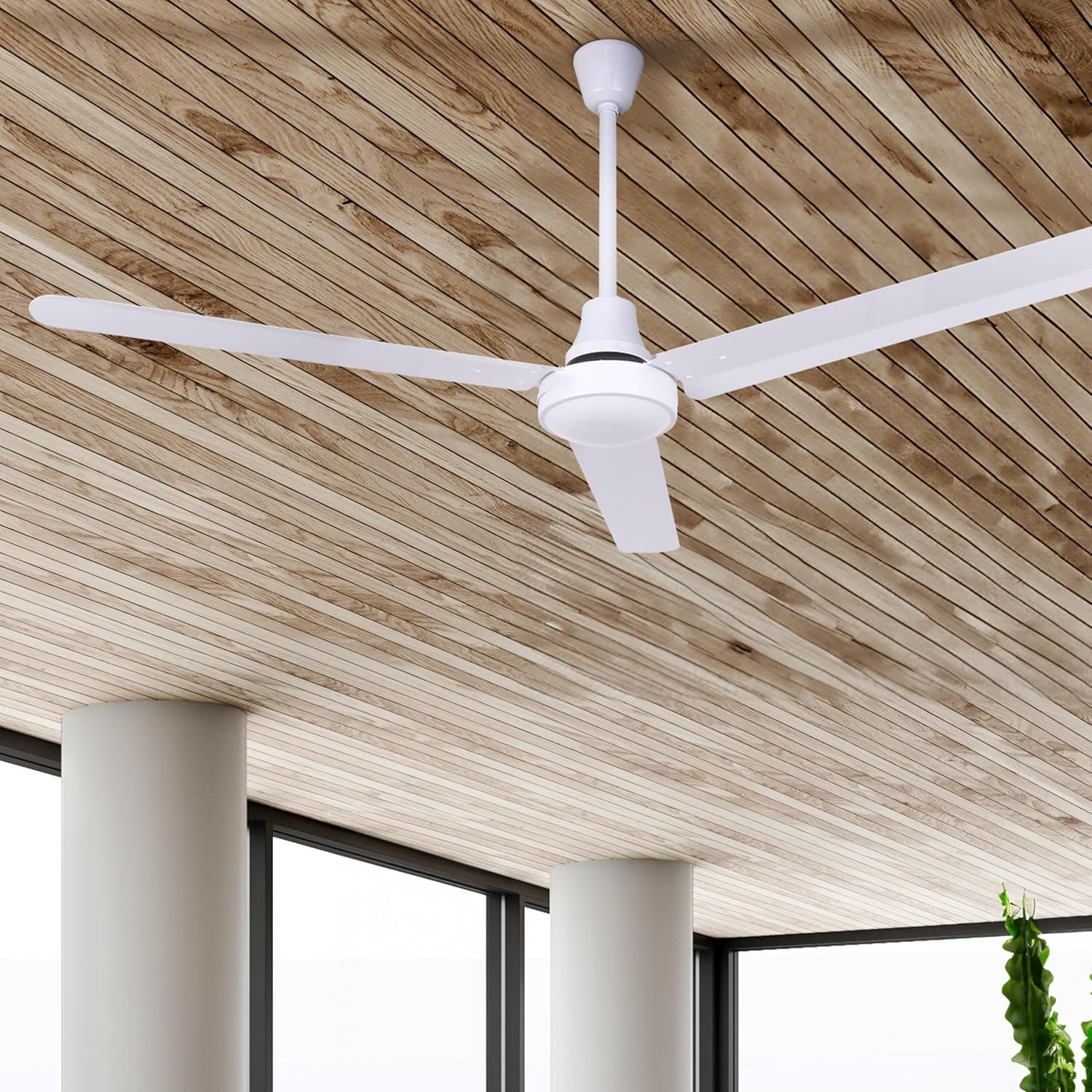 48" White Industrial Ceiling Fan – High-Performance DC Motor – Wall Control – Ideal for Gyms, Shops, Schools, Garages & Studios