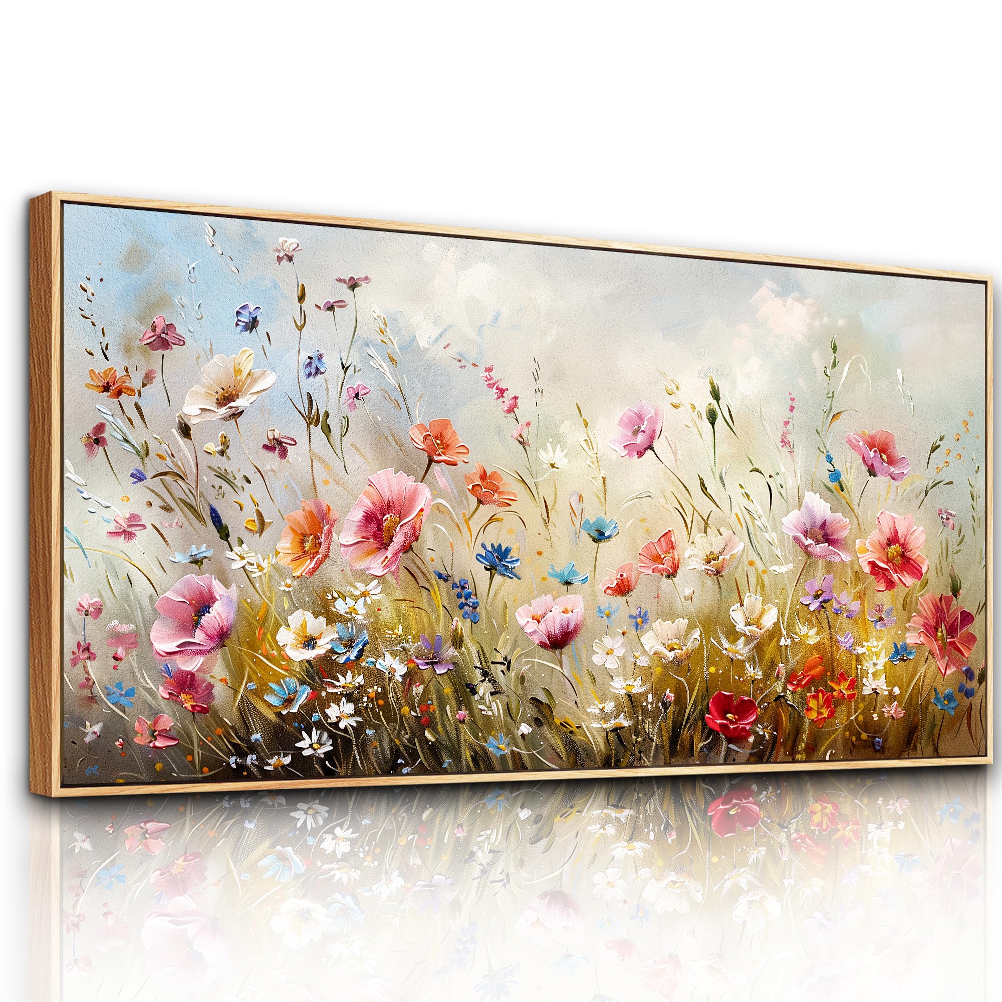 hyidecorart Cuadros Decoracion Dormitorios Modernos con Marco Madera, 50x100 cm Grandes Lienzos Decorativos Pared Salon, Cuadros Decoracion Pared Mar de Flores de Colores, Wall Art Comedor Pasillo