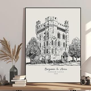 Personalized Wedding Venue Drawing, Custom Newlywed Gifts for Couples, Wedding Memorabilia, Art Commission, Husband and Wife Gifts, Unique Gift on Canvas or Poster
