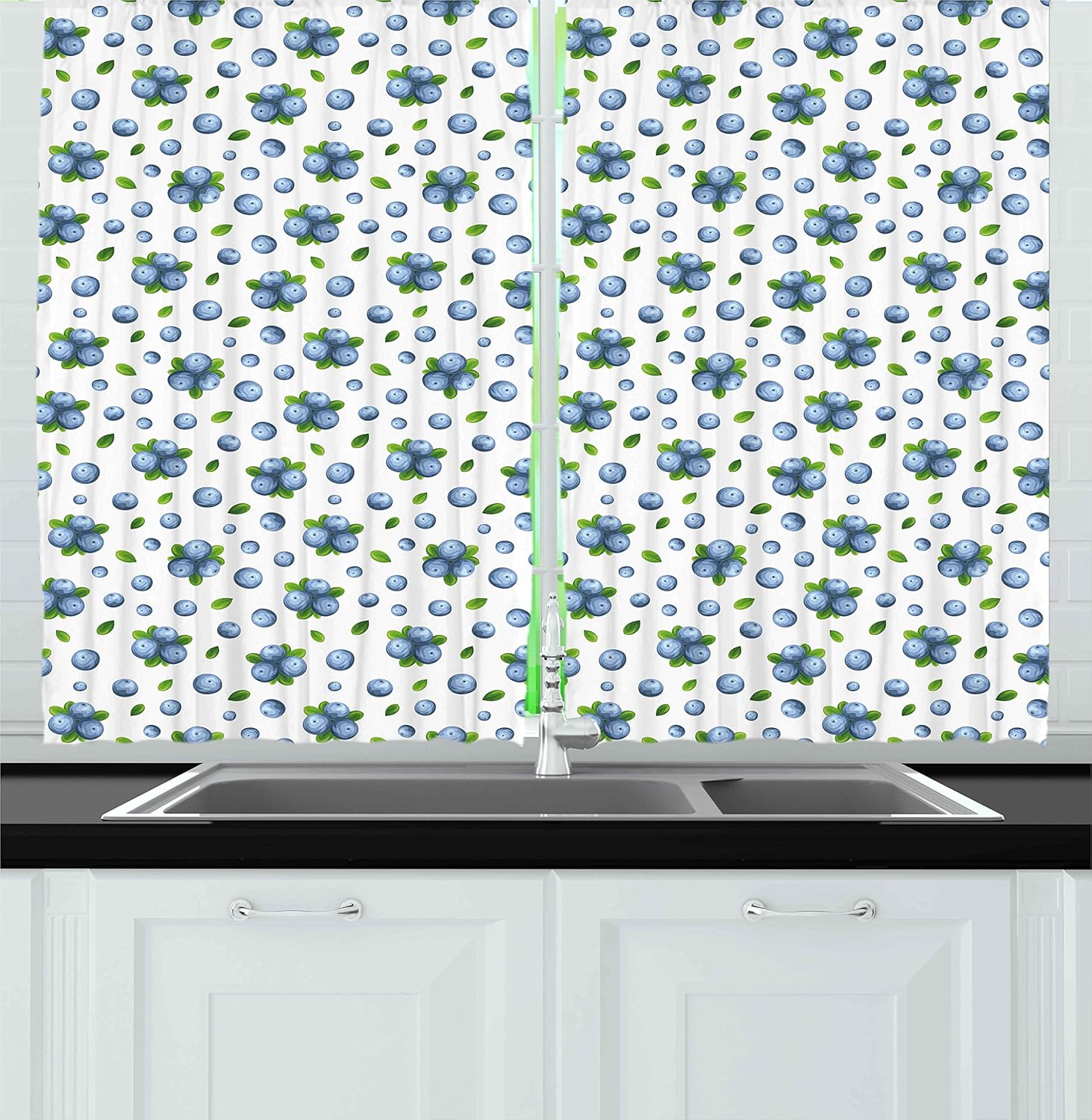 Ambesonne Fruit Kitchen Curtains, Fresh Blueberries Ripe