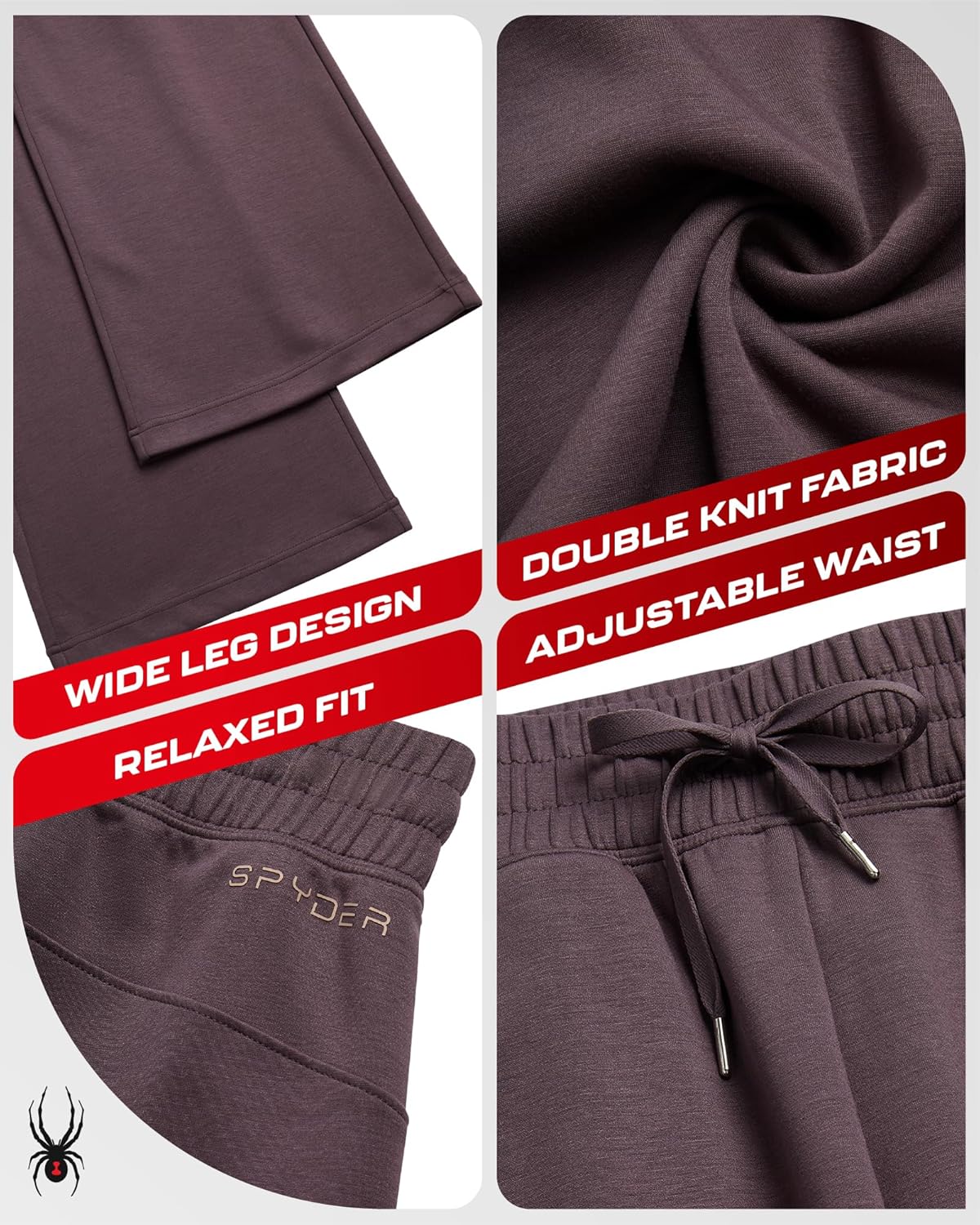 Spyder Womens Pants - Double Knit Wide Leg Pants Woman with Pockets Drawstring Waistband Joggers Sweatpants Women - Image 3