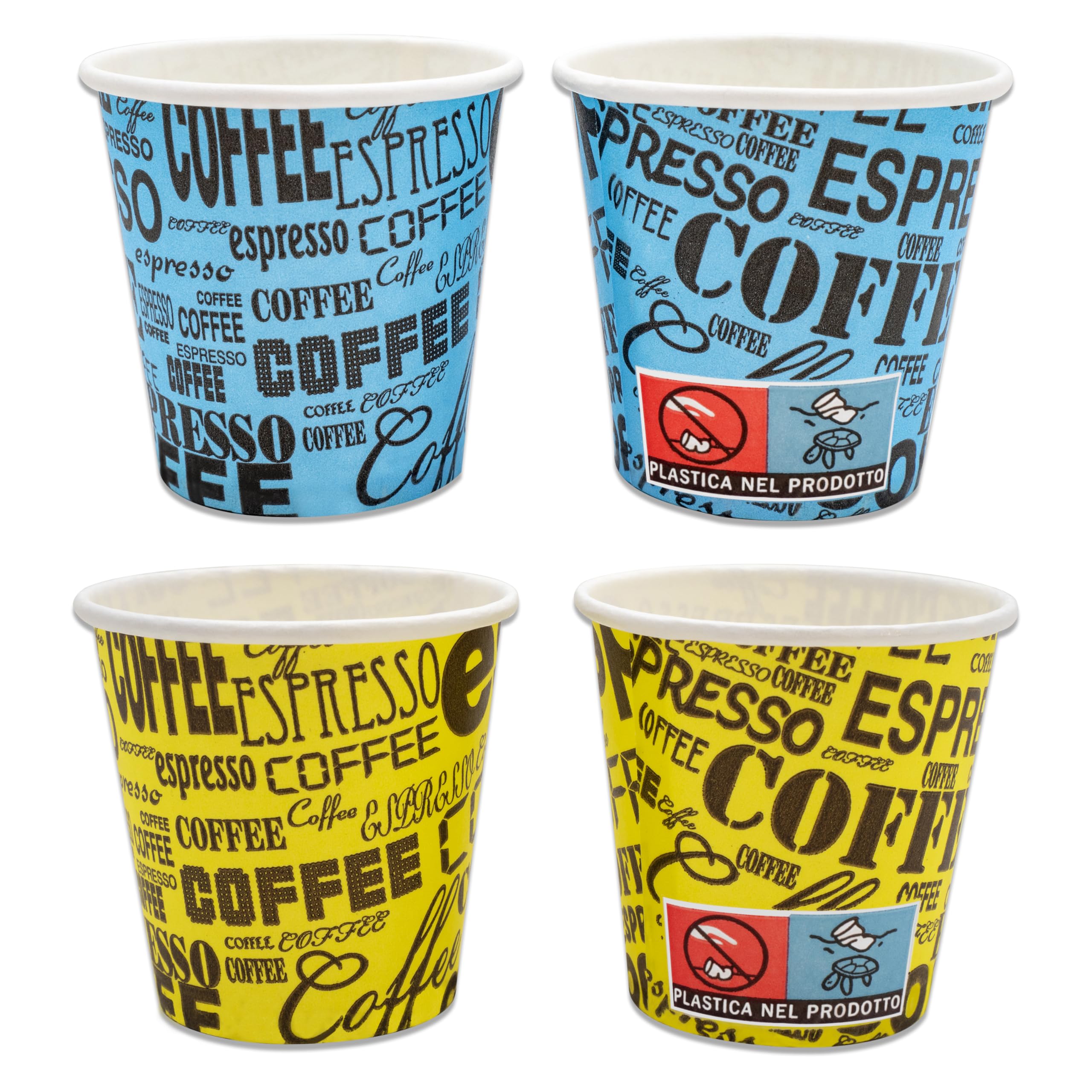 Set 500 Bicchierini Caffè + 500 Palette - Bicchieri 75 ml 2,5 oz in Carta Colorati e Palettine Usa e Getta Riciclabili, per Ristoranti, Ufficio, Asporto, Bar, Espresso