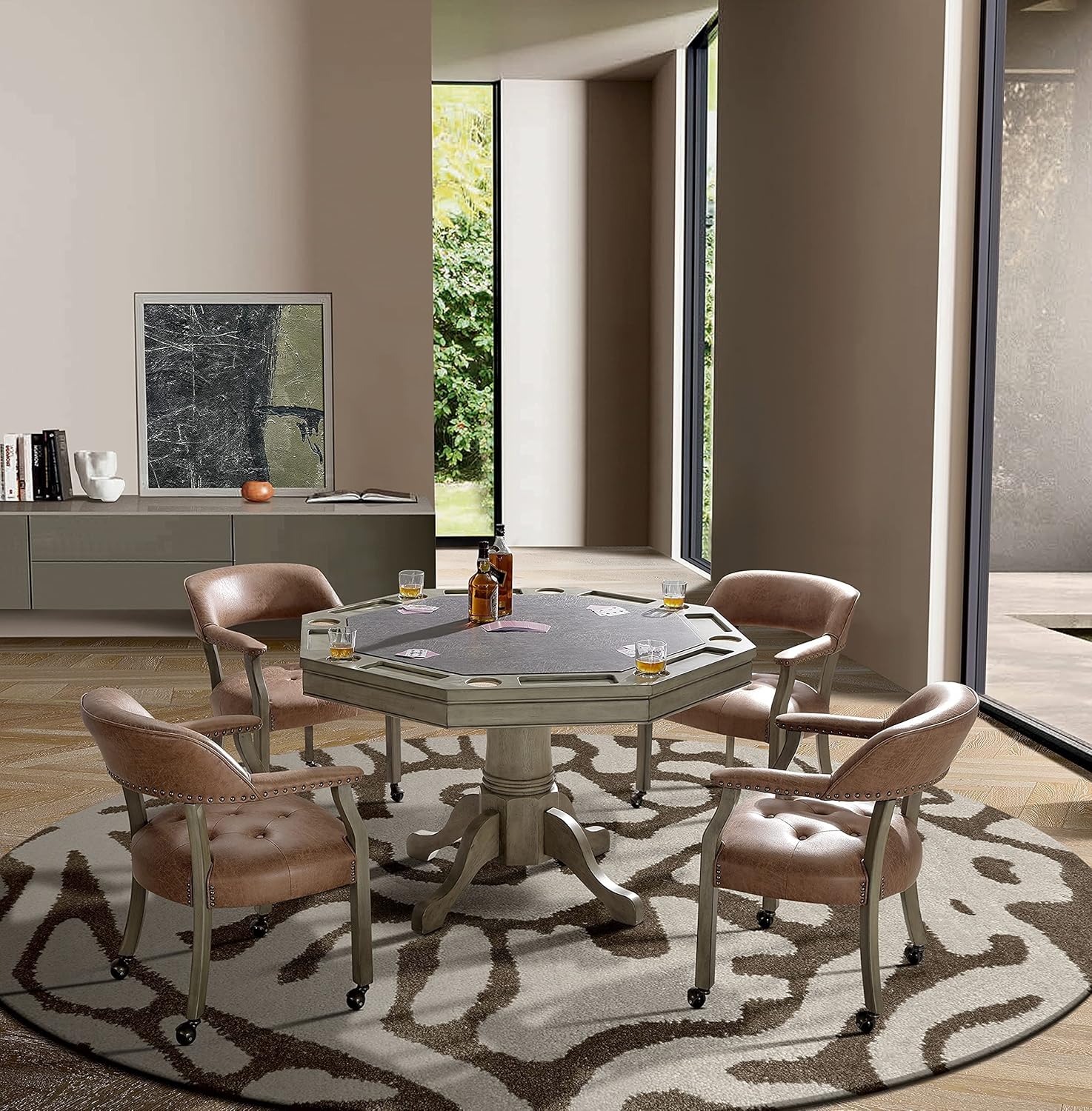 LEEMTORIG Set of 4 Dining Chairs with Casters and Arms