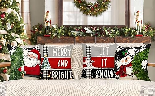 Miniatura 2 de 4TH Emotion Juego de 4 fundas de almohada navideñas de búfalo de 18 x 18 pulgadas, decoración de casa de campo, muñeco de nieve, corona de árbol de