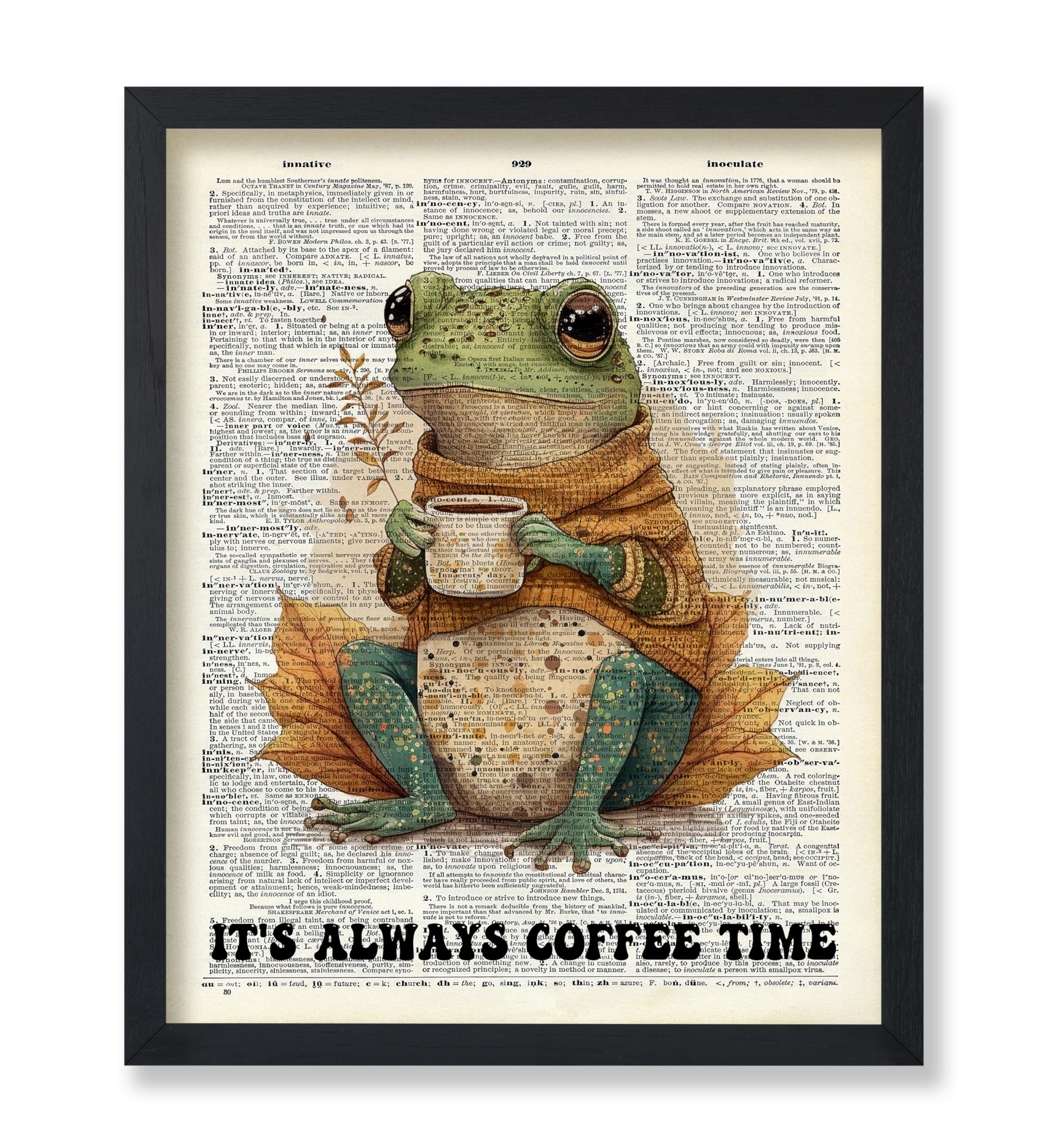 Monem Art Dictionary Poster - Retro It's Always Coffee Time Print - Frog & Coffee Art - Cafe & Preppy Art - Trendy & Funny Kitchen or Restaurant Decor
