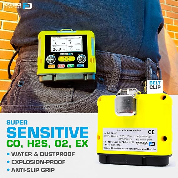 4 Gas Monitor | Mini & Small | USA NIST Calibration | O2, CO, H2S, LEL | USB Recharge |