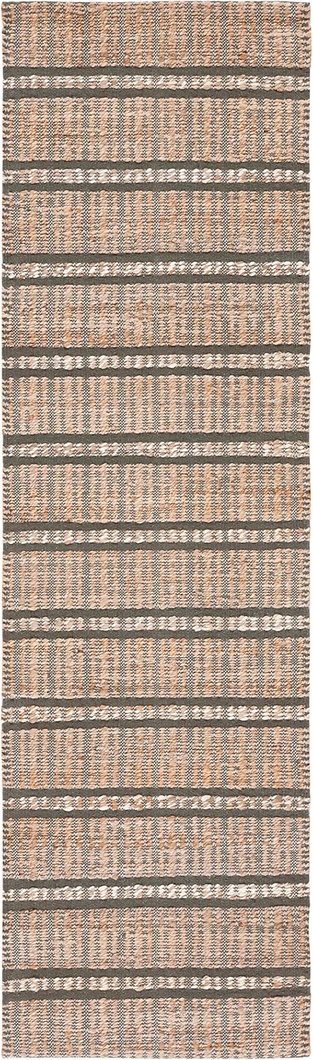 SAFAVIEH Natural Fiber Collection Runner Rug - 2'3" x 8', Olive & Natural, Handmade Boho Stripe Farmhouse Rustic Jute & Cotton Jute, Ideal for High Traffic Areas in Living Room, Bedroom (NFB656X)