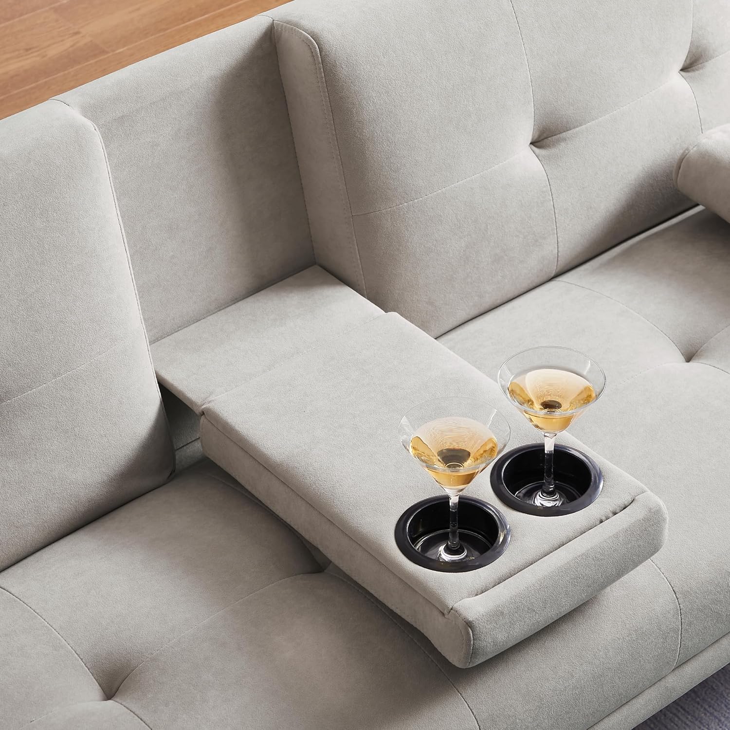 VFD Futon Sofa Bed Modern Convertible Recliner Lounge for Living Room with 2 Cup Holders, Removable Armrests (Beige)