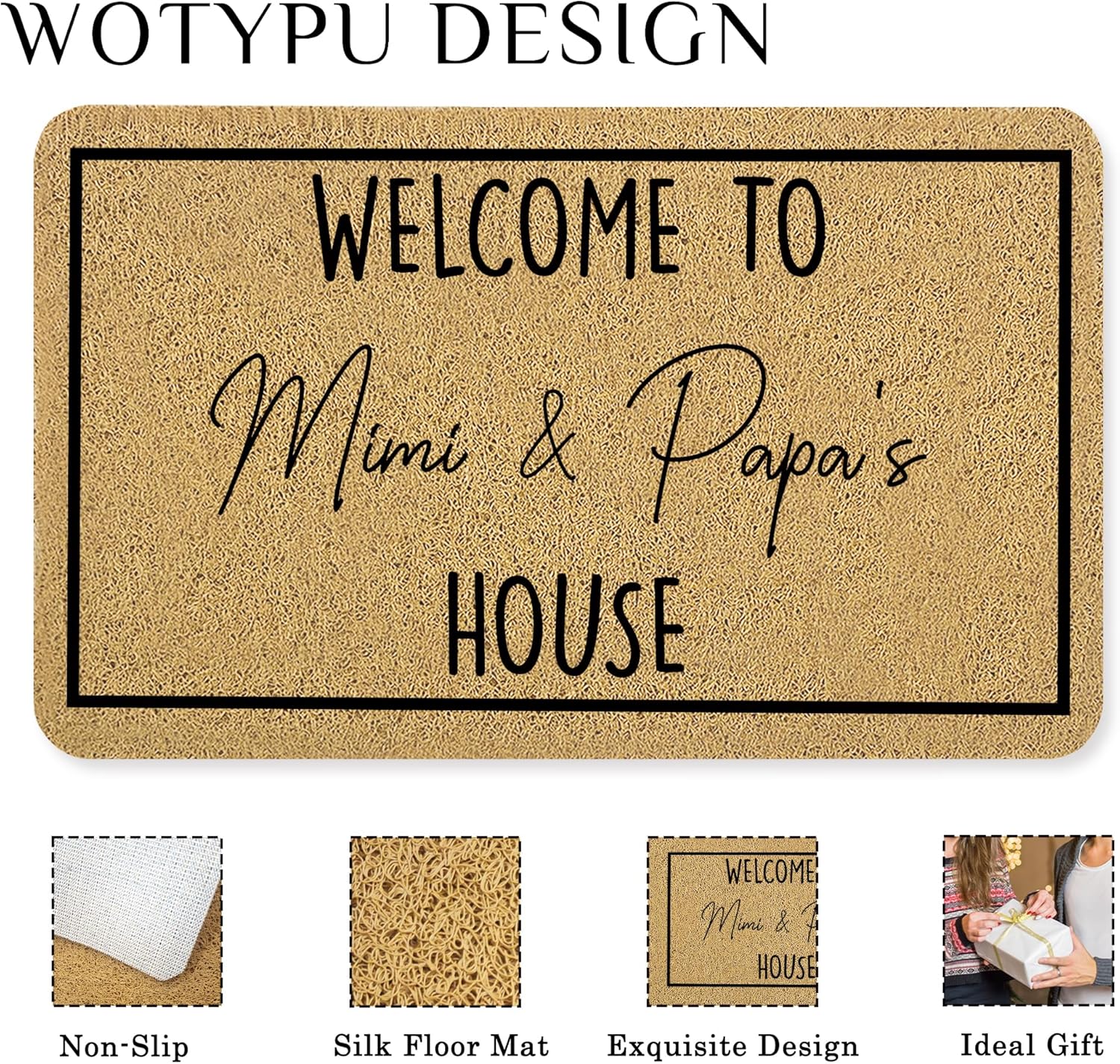 Mimi and Papa Gifts Door Mat, Grandma and Grandpa Gifts Welcome Mats for Front Door, Welcome to Mimi and Papa's House Doormat Outdoor Indoor Entrance Entryway, 17x30 Inches