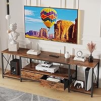 GYIIYUO 63" Rustic Brown TV Stand for 65-75" TVs with Fabric Drawers & Open Shelves - Industrial Entertainment Center for Living Room