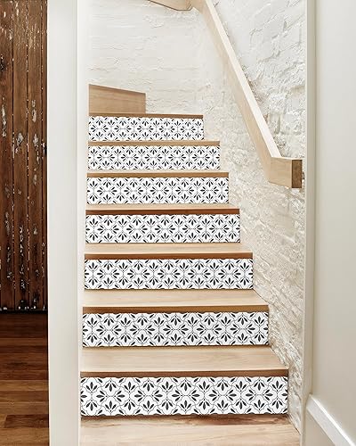 Miniatura 9 de FLFK Juego de 7 calcomanías de escalera con patrón geométrico colorido, calcomanías para escaleras, vinilo para despegar y pegar, 39 pulgadas de