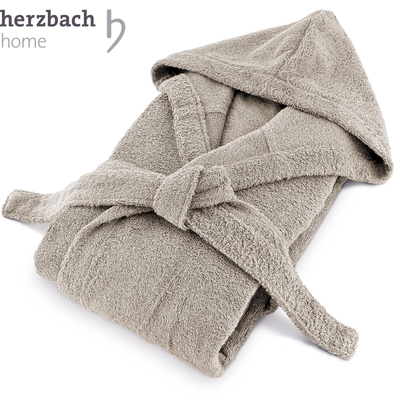 Herzbach Home Bademantel Herren Kapuze Baumwolle Frottee lang