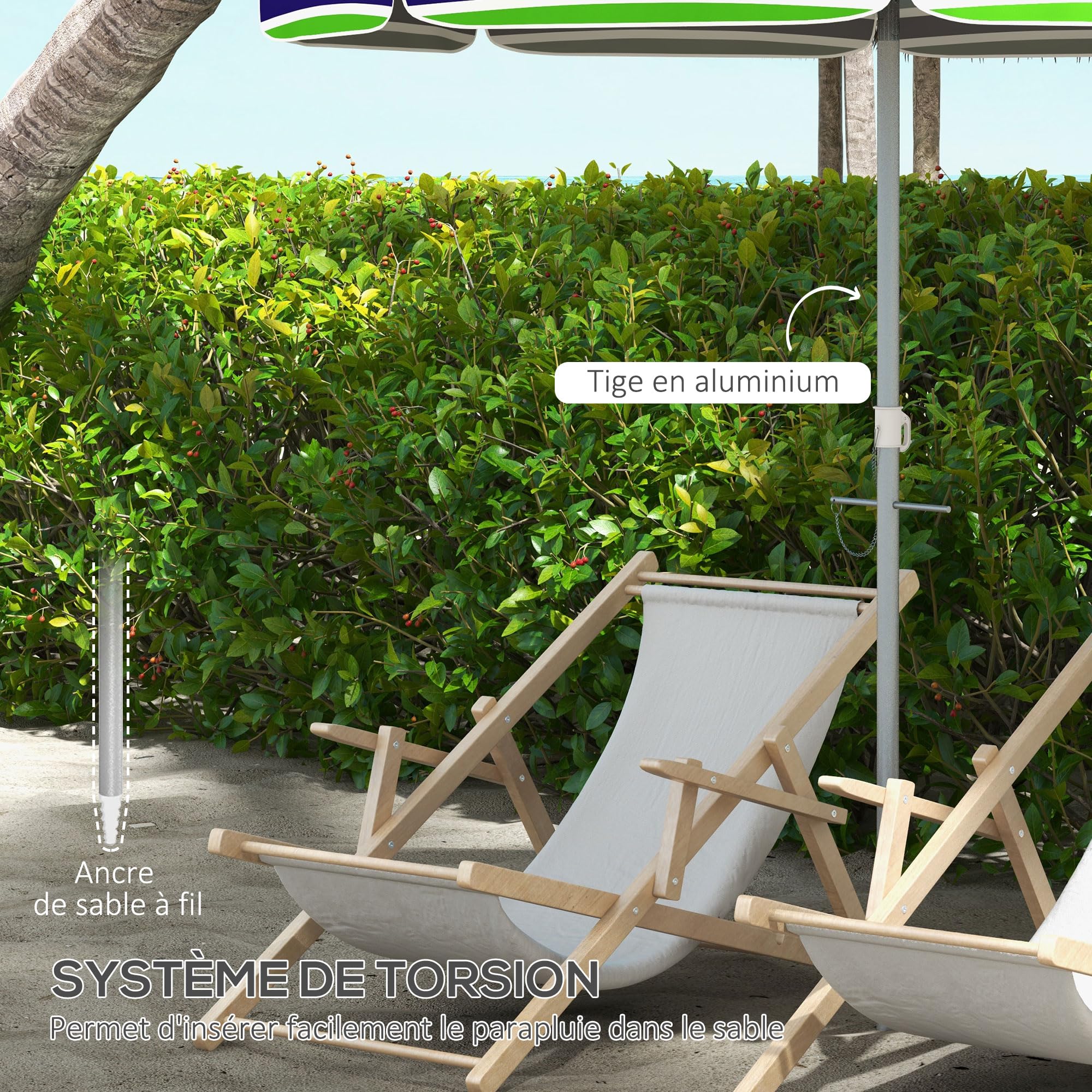 Outsunny Parasol de plage parasol inclinable rond parasol d'extérieur hauteur réglable protection UV40 sac de transport inclus alu. polyester multicolore
