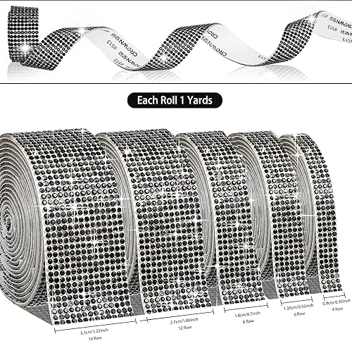 Miniatura 2 de 5 rollos de cinta autoadhesiva con diamantes de imitación de 0.079 pulgadas (0.079 in) para artes, manualidades, bodas, fiestas de cumpleaños,