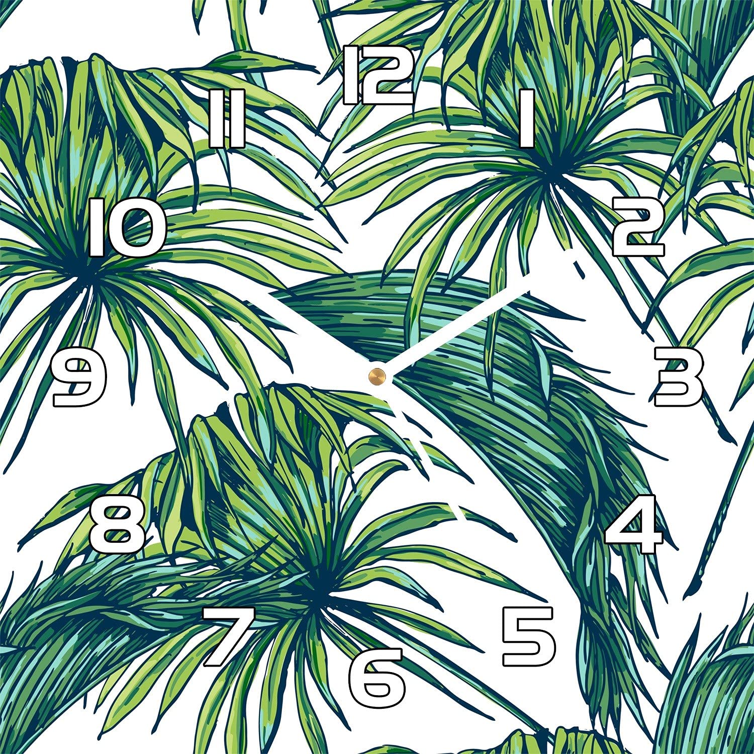 Horloge en verre murale jungle botanique 30x30 cm deco salon moderne