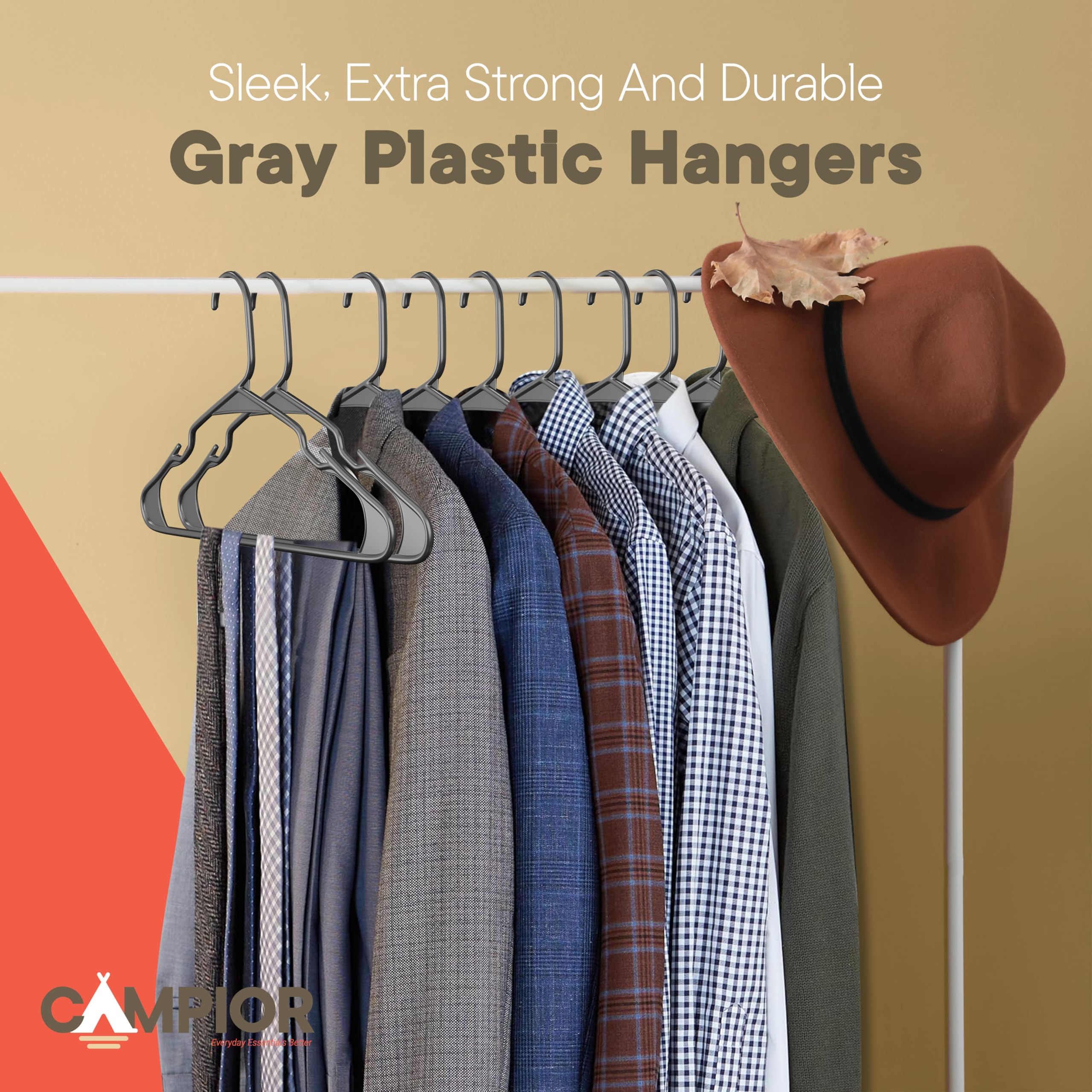 Campior Perchas de Ropa, diseño Delgado Que Ahorra Espacio, plástico Ligero y Duradero con Ranuras Inteligentes para los Hombros, Uso versátil para organizar la Ropa, Abrigos y Ropa,