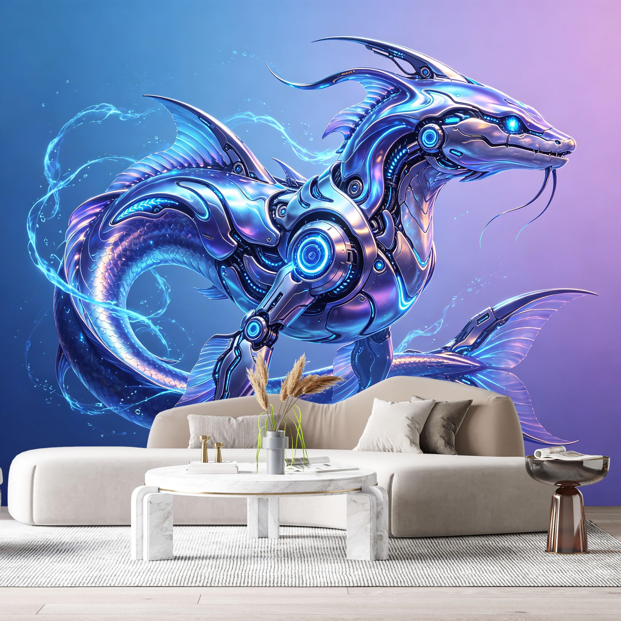 Custom Size Wall Murals Futuristic Cybernetic Dragon Mechanical Marine Creature 3D Abstract SelfAdhesive Wall Fabric Removable Large Wallpaper for Photo Living Room