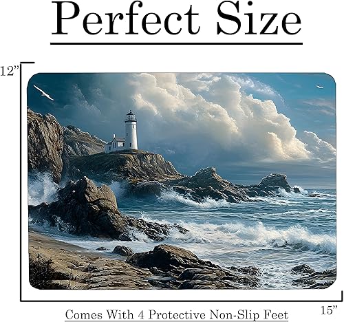 Miniatura 3 de Lighthouse Coastal Shoreline Waves Sandy Beach Tabla de cortar de vidrio para cocina, regalo decorativo para el océano, olas del faro